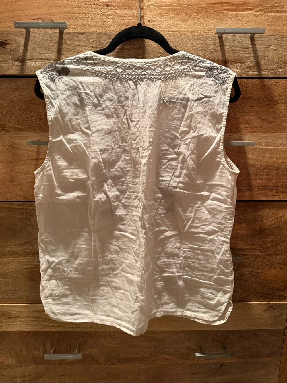J. Crew White Sleeveless Embroidered Camisole with Gray Detail